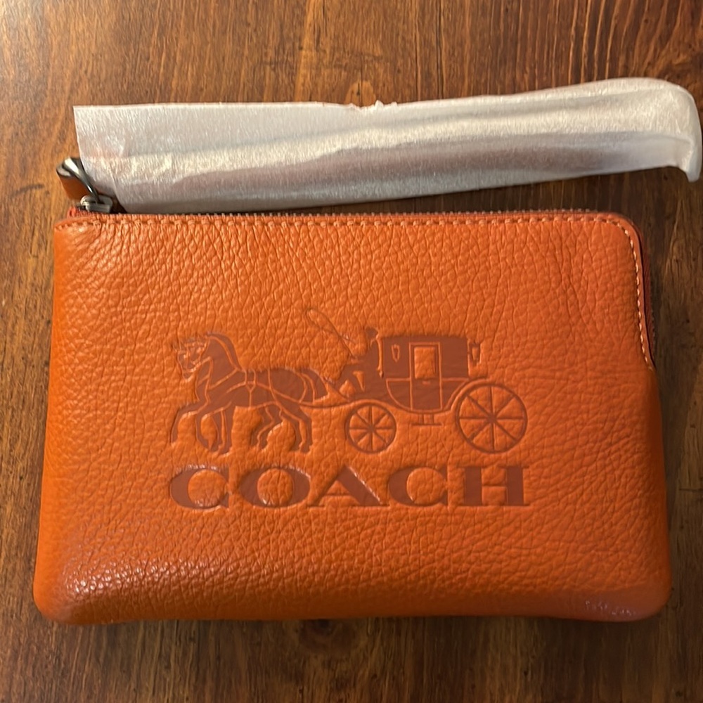 Coach corner zip wristlet with horse and carriage